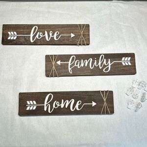 Faux Wood Home Decor Signs Family Love Home Arrows Hanging Tabs 13" x 3"